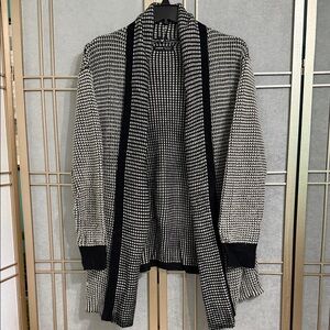 SHEIN black and white knit, shawl collar, open front cardigan, women’s size XL
